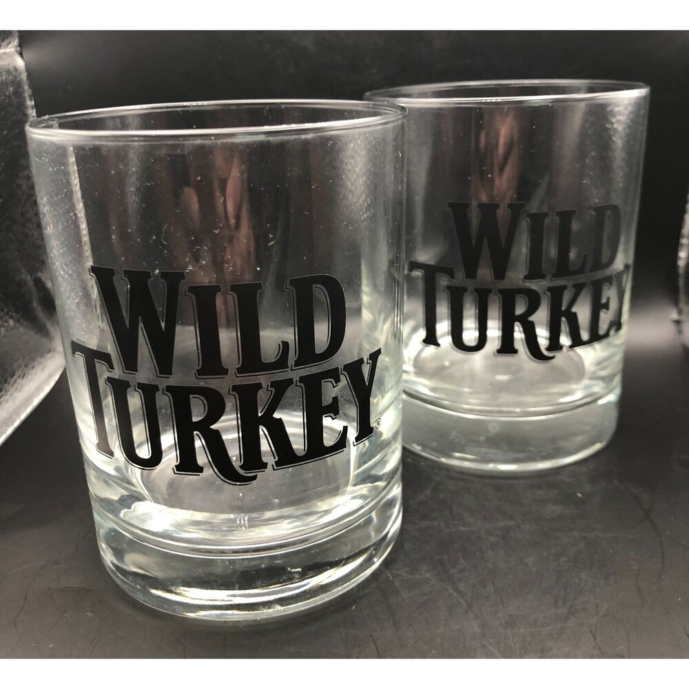 Wild Turkey Bourbon Rocks Glasses Tumblers Set of 2 Heavy Base Whiskey Logo